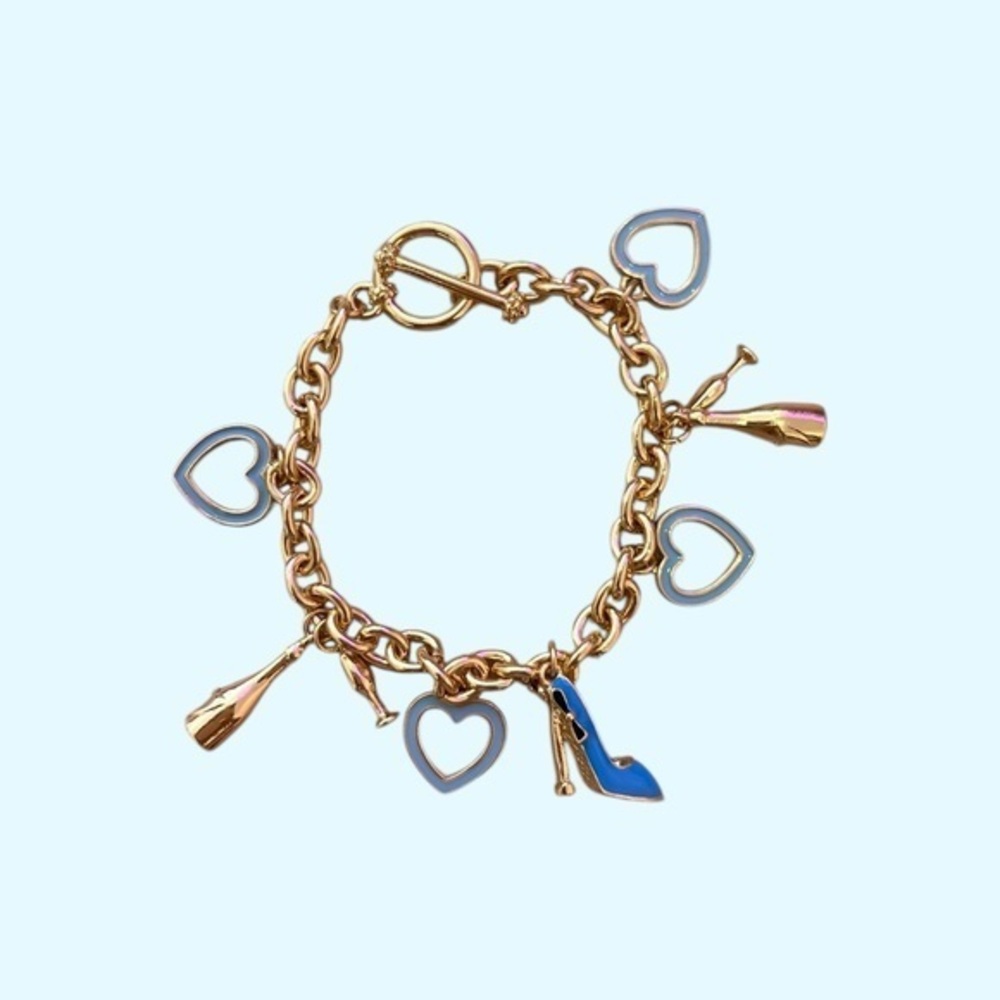 Gold and Blue Heart Charm Bracelet